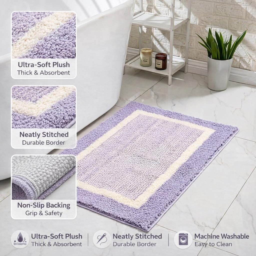Small Bathroom Rugs with Rubber Backing Soft Comfortable and Washable Microfiber Bath Mats for Bathroom Decor