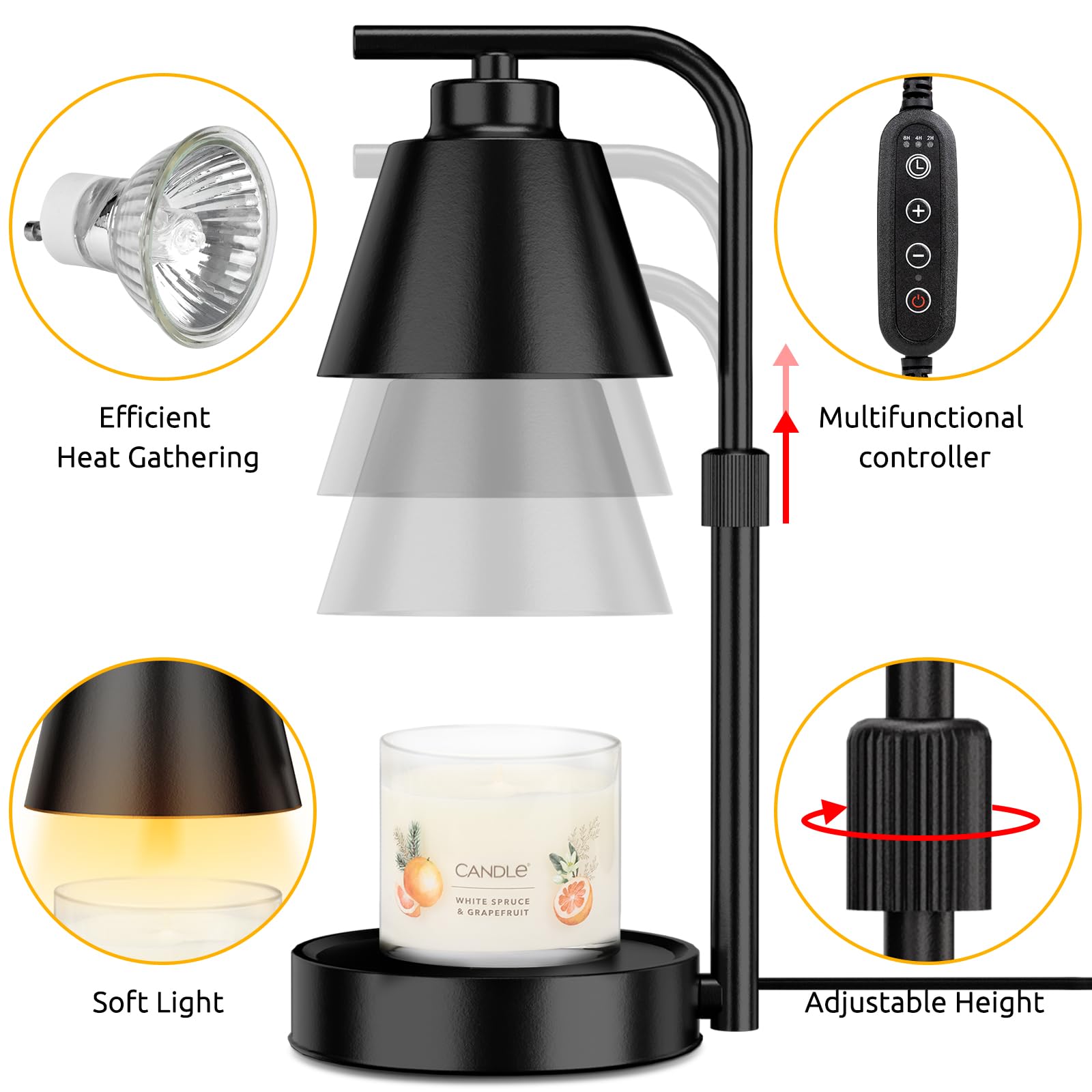 Candle Warmer Lamp Timer Dimmer, REIDEA Wax Melter Adjustable Height for 3-Wicks Large Jar Scented Candles (D-4 inches), Safe and Efficient Way to Enjoy The Scents You Love