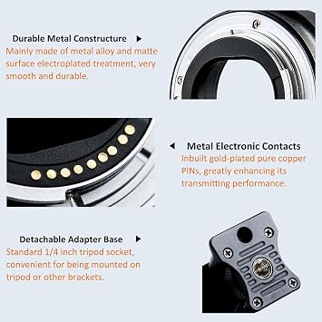 EF-EOS M Lens Adapter Auto-Focus Lens Converter Ring Compatible for Canon EF/EF-S Lens and Canon EOS-M (EF-M Mount) Camera EOS M M2 M3 M5 M6 M10 M50 M100