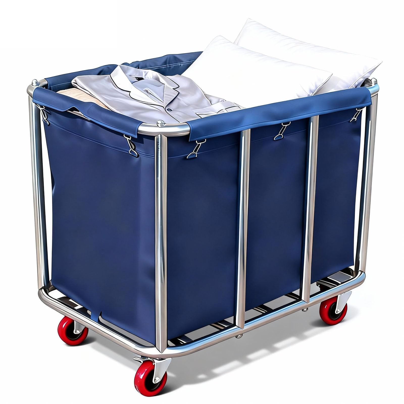 Carrito Lavandería Grande, Cesto de Lavandería de Acero Inoxidable con Ruedas Extraíble Resistente al Agua y al óxido para Uso Comercial para Hotel Lavandería Capacidad 120Kg 400L 90 x 65 x 81cm
