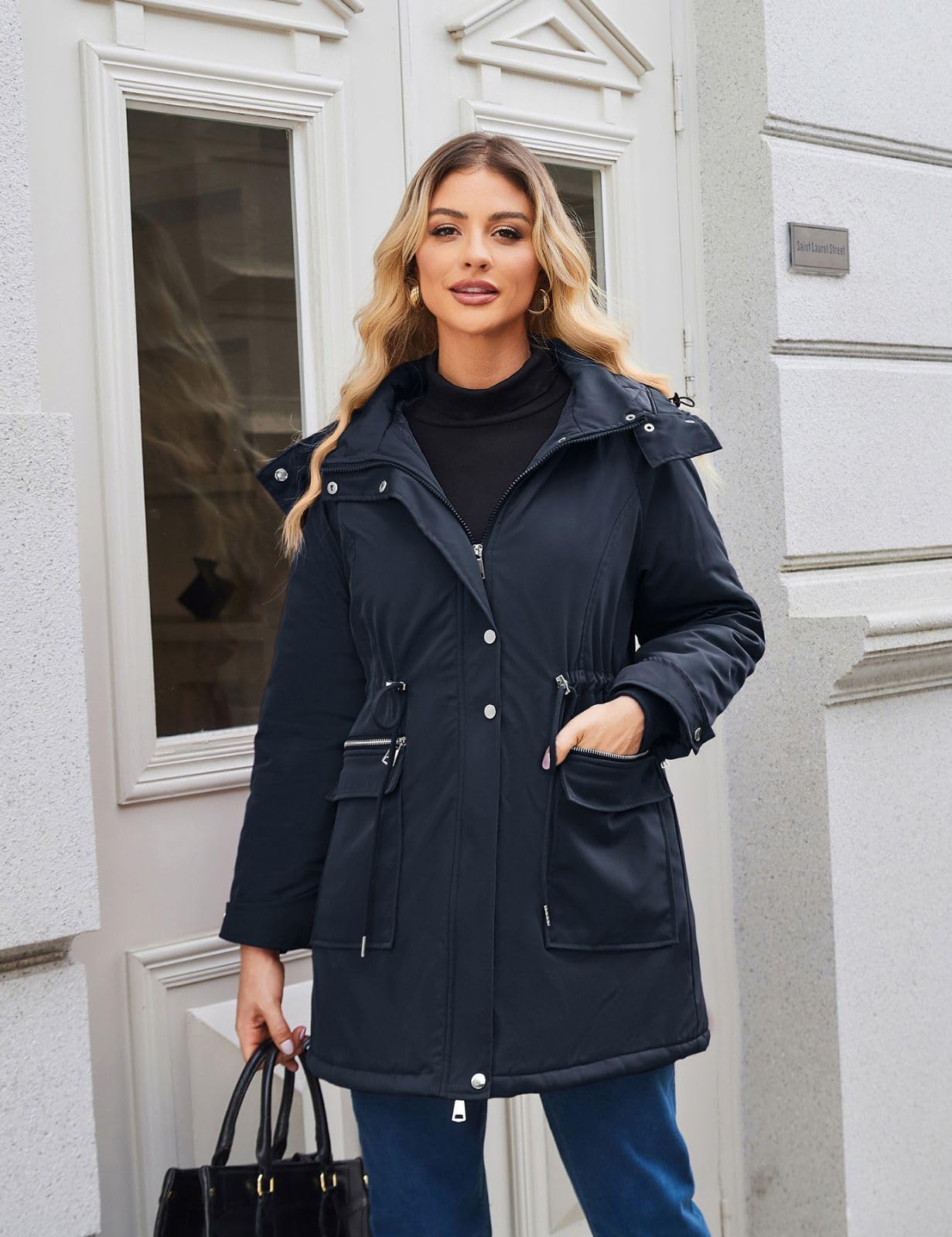 Maacie Umstands Baumwolljacke Jacke Stehkragen Wasserdichte Baumwolljacke 2025 Winter Coat Marineblau M