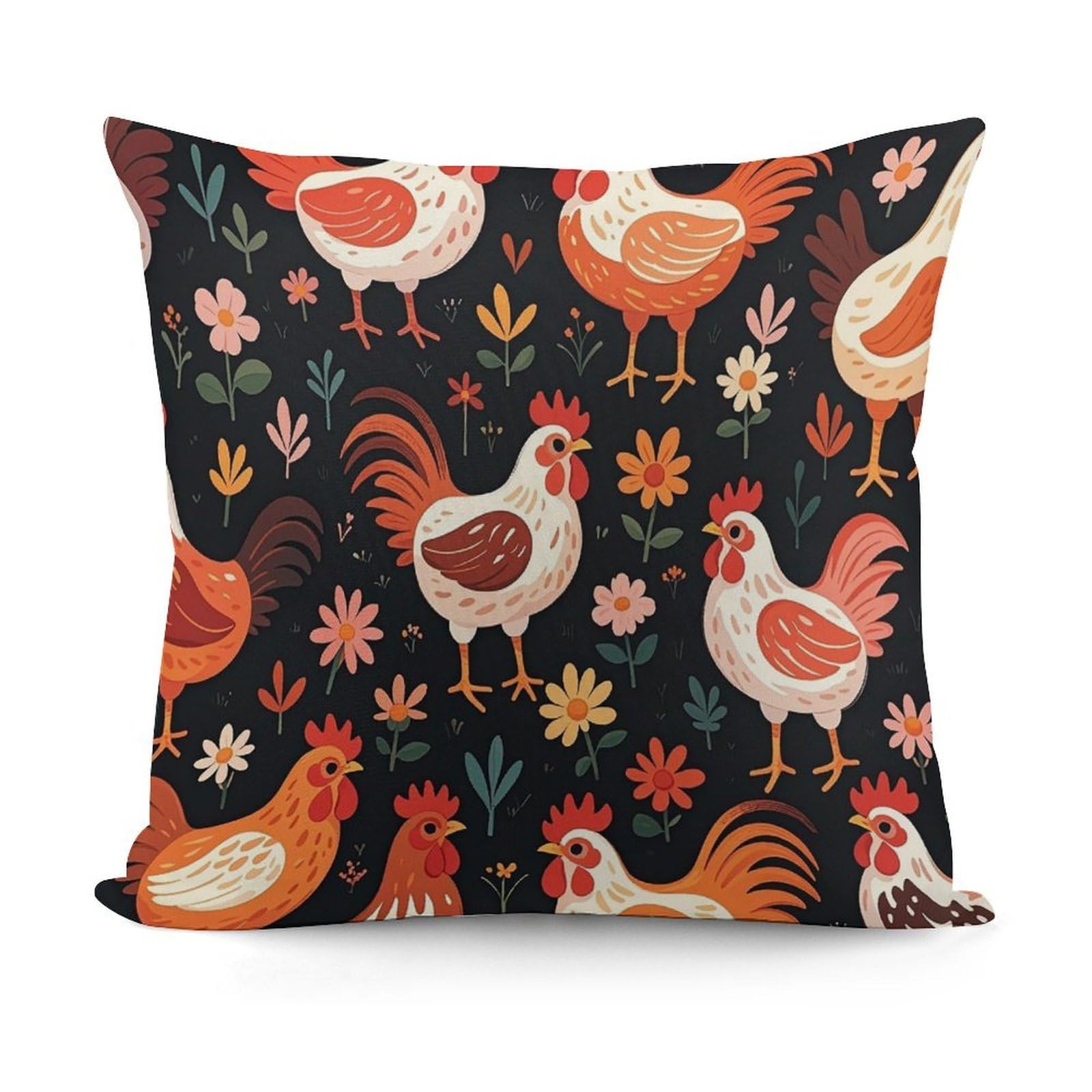 FekiLoot Cute Rooster Chickens Throw Pillow Cover Cozy Plush Cushion Case Soft Decorative Pillow Cover Square Cushion Covers Modern Pillowcase for Sofa Living Room Couch Bed Home Decor 18x18 Inch