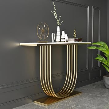 Modern Console Table Narrow Sofa Table, 35.4" High White Marble Accent Table for Hall Marble Ultra Narrow Entry Entry Cupboard Entry Table Gold, 39.4" L x 11.8" W x 35.4" H