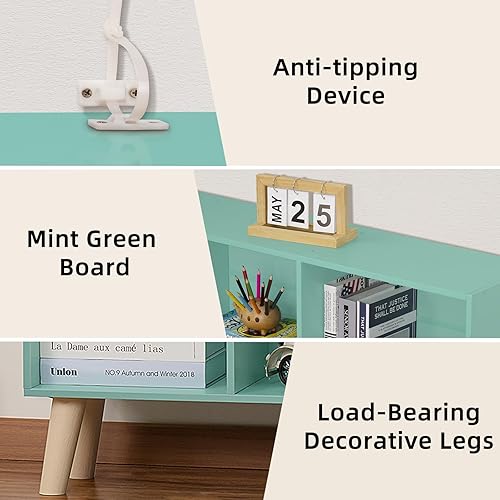 Miniatura 39 de LEYAOYAO Estantería de 10 cubos, estantería ancha moderna de 3 niveles con patas, estantería de madera de mediados de siglo, estuche grande rosa,