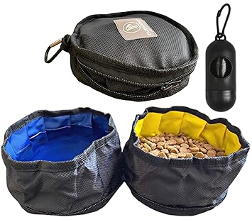 PALISADE PETS Collapsible Dog Bowls, Portable Travel Dog Bowls, Cat Travel Bowl, Foldable Dog Bowl, Dog Dishes for Small Dogs, Free Poop Bag Dispenser & Carabiner for Traveling, Hiking, & Camping