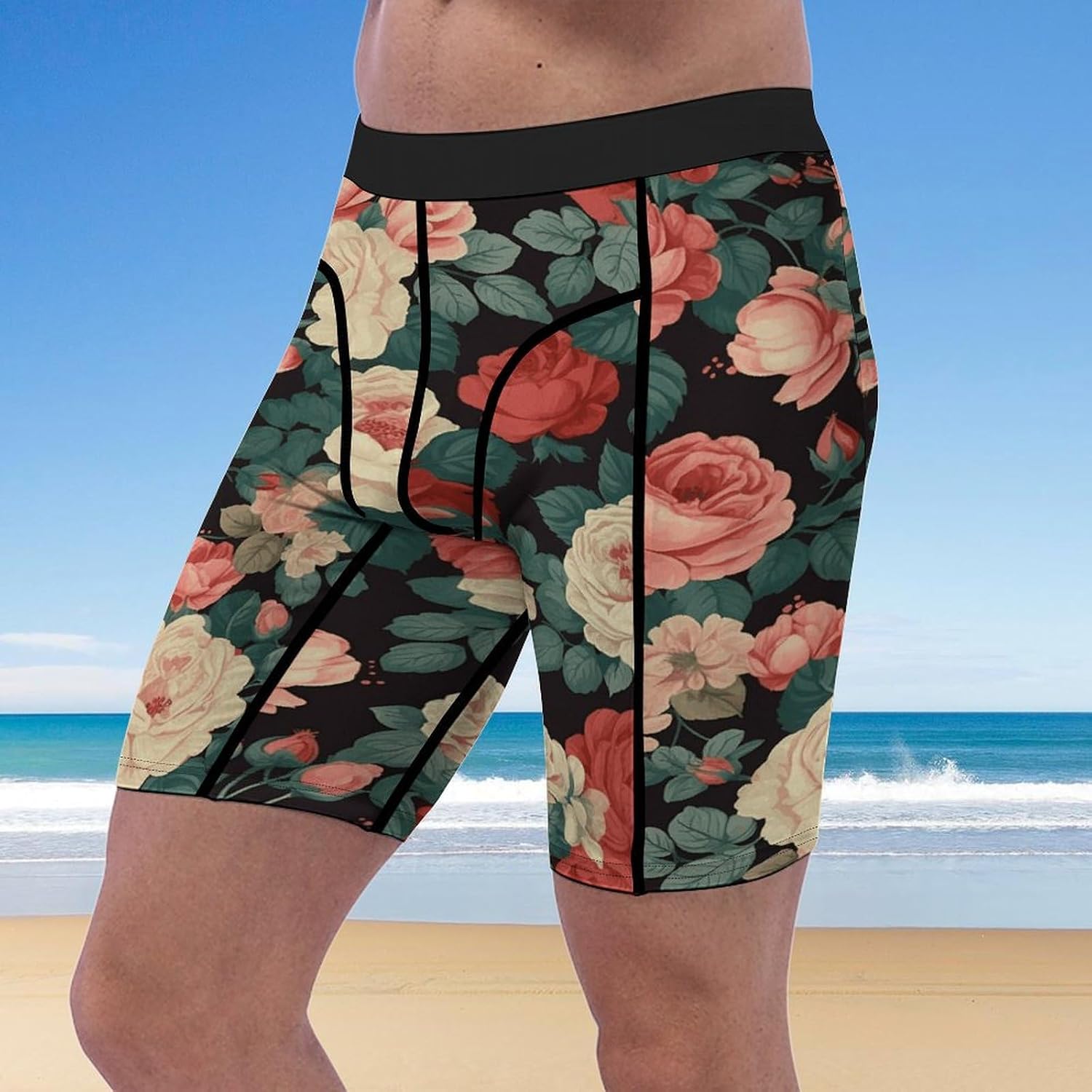 Roses and Peonies Compression Shorts Men Spandex Sport Shorts Workout Performance Baselayer Underwear