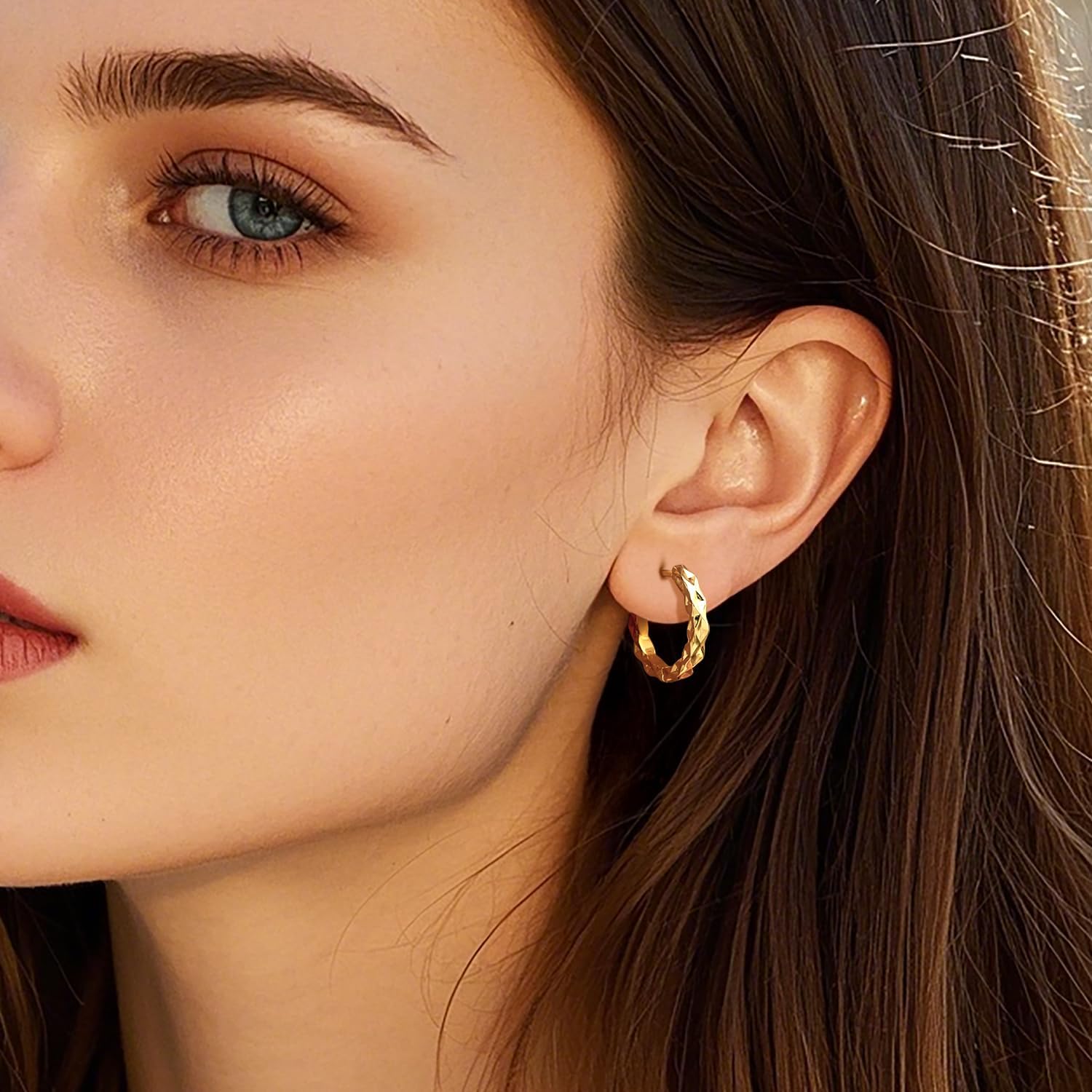 14K Gold Hoop Earrings for Women Gold Earrings for Women Hoop Earring for Womens Hoops Starry Surface Sparkling Brightly Hypoallergenic Hoops Earring for Womens 18mm - Image 8