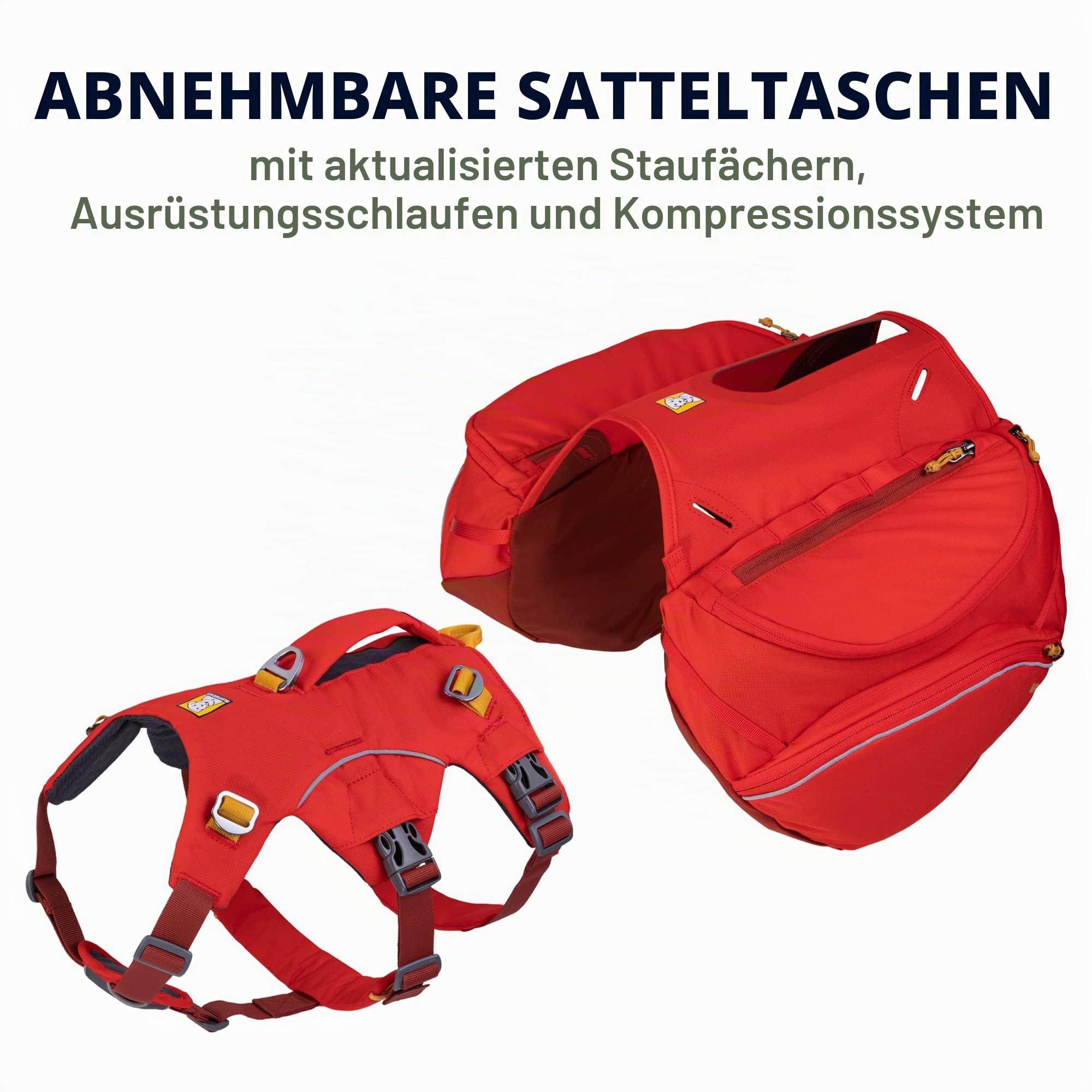 RUFFWEAR Palisades Hunderucksack, Rucksack, Aufbewahrungstasche und Satteltaschen, tragbarer Geschirrsack mit Taschen und Leinenbefestigungspunkt für Wandern und Camping, Red Sumac, Large/X-Large