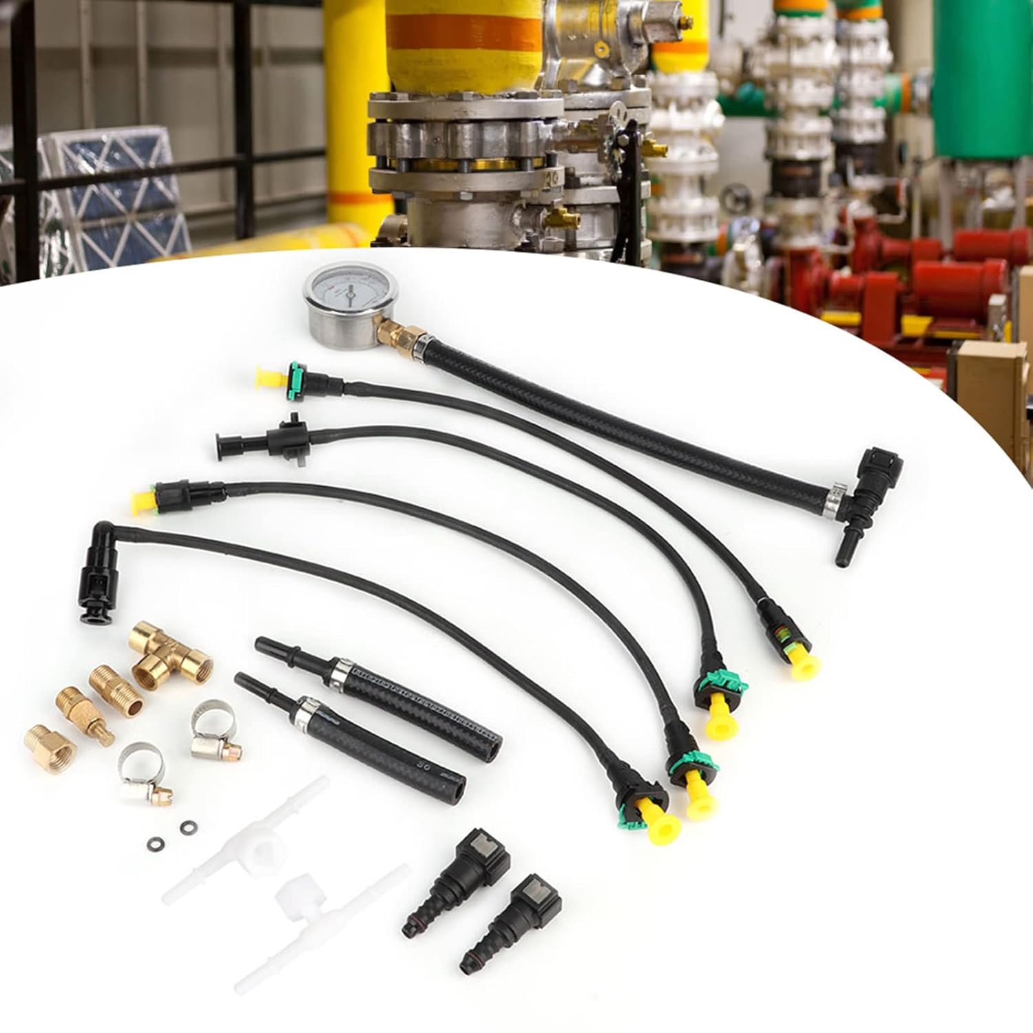 Fuel Pressure Meter, Fuel Supply System Tester, Diagnostic Tool for Automotive Fuel System, Includes Fuel Pipe and Adapters for Accurate Pressure Measurement