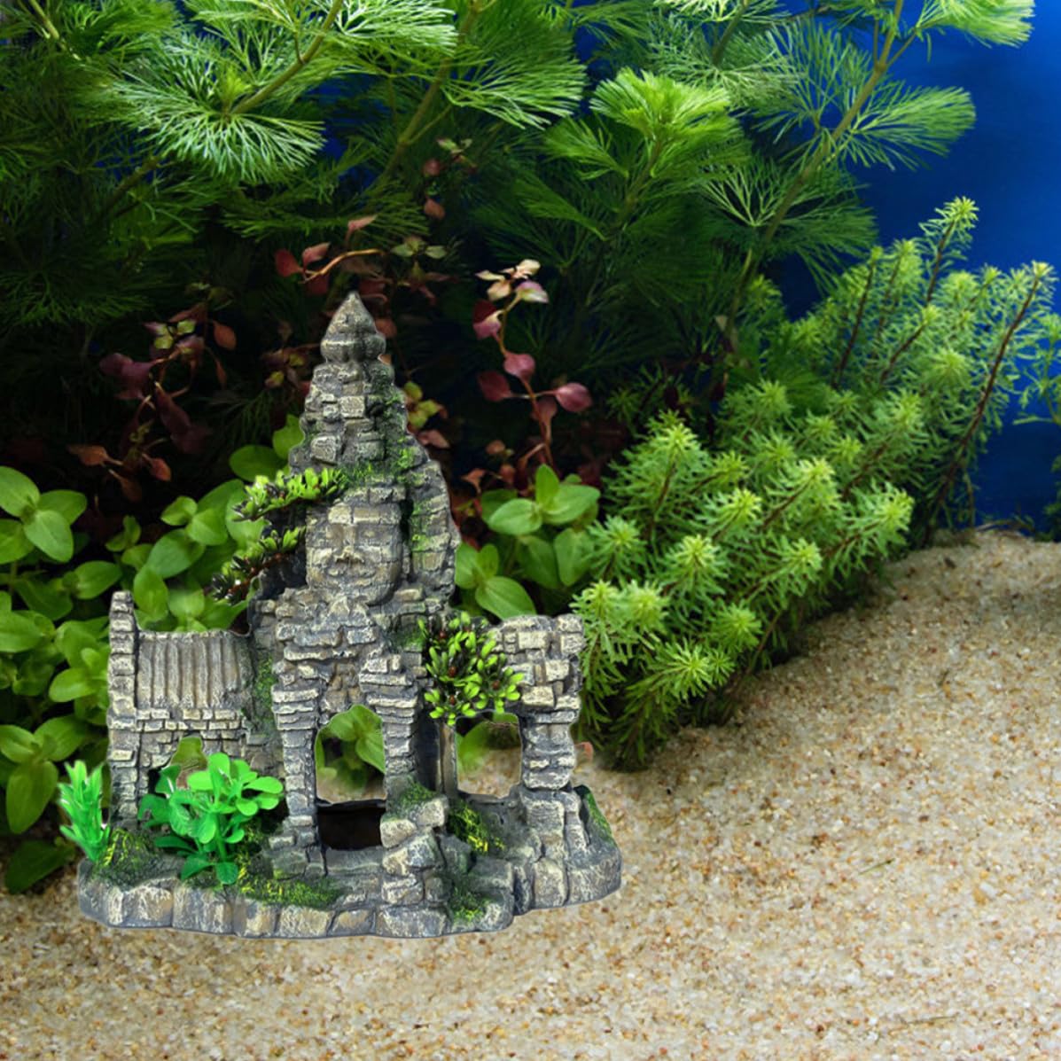 Abaodam Aquarium Dekoration Buddha Statue aus Kunstharz Viergesichtiger Buddha Aquariumhöhle für Aquarien für Fische und Garnelen als Landschaftsdeko im Aquarium