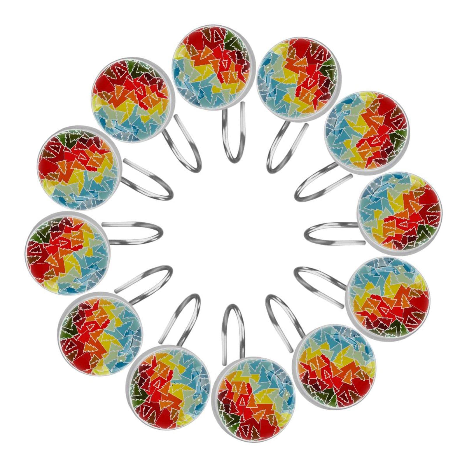 12 Pack Shower Curtain Hooks Rings,colorful christmas tree,Shower Hooks for Shower Curtain Bath Accessories