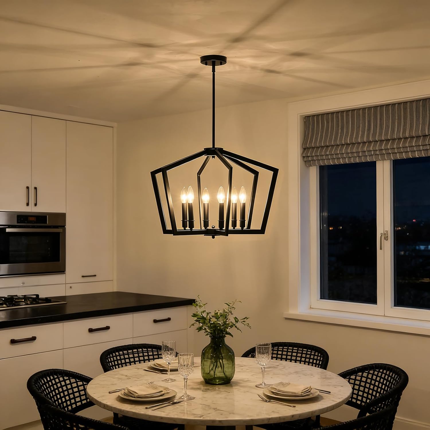 Matte Black Chandeliers for Dining Room, 23" Modern Farmhouse Chandelier Foyer Lighting Fixtures over Table, 6-Light Industrial Metal Geometric Hanging Pendant Lights for Kitchen Island Entryway