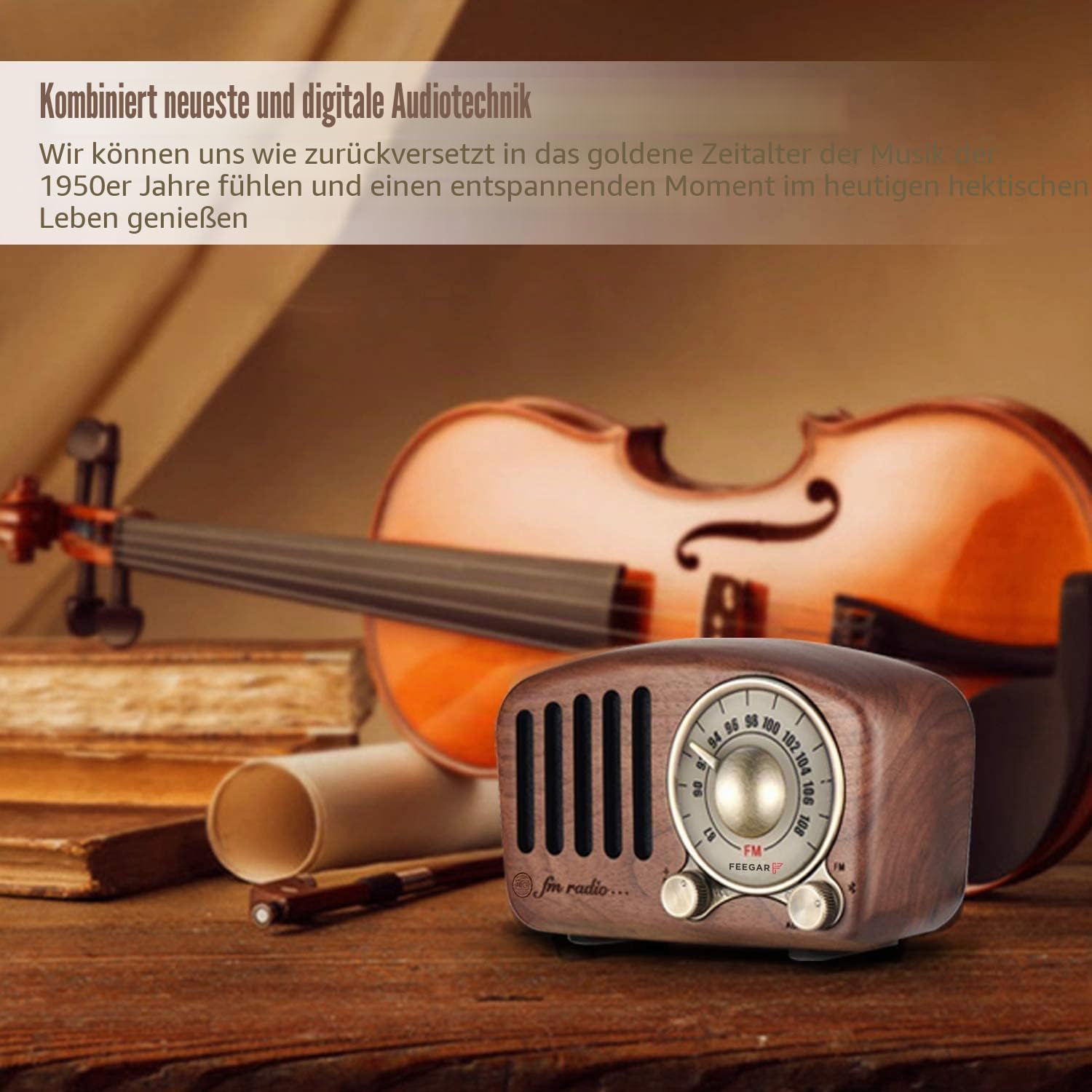 Radio Feegar Retro Bluetooth Lautsprecher,Vintage FM Radio mit altmodischem klassischem Stil,Starke Bassverstärkung,Laute Lautstärke,F-Kartenschlitz und MP3-Player Aux-Betrieb, microSD-Karte (Braun)