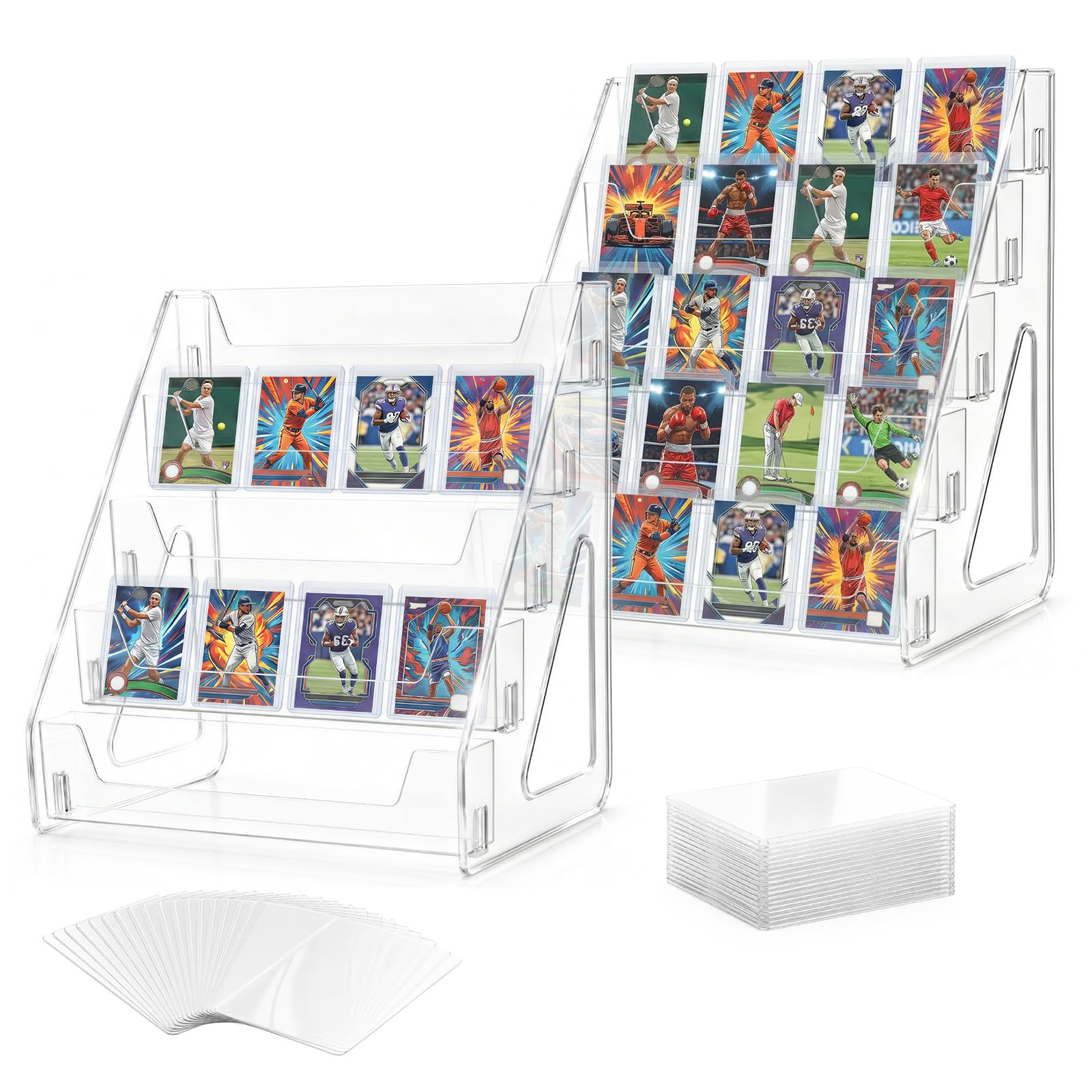 safona 5 Tier Card Display Stand 2 Pack, Acrylic Trading Card Display Shelf