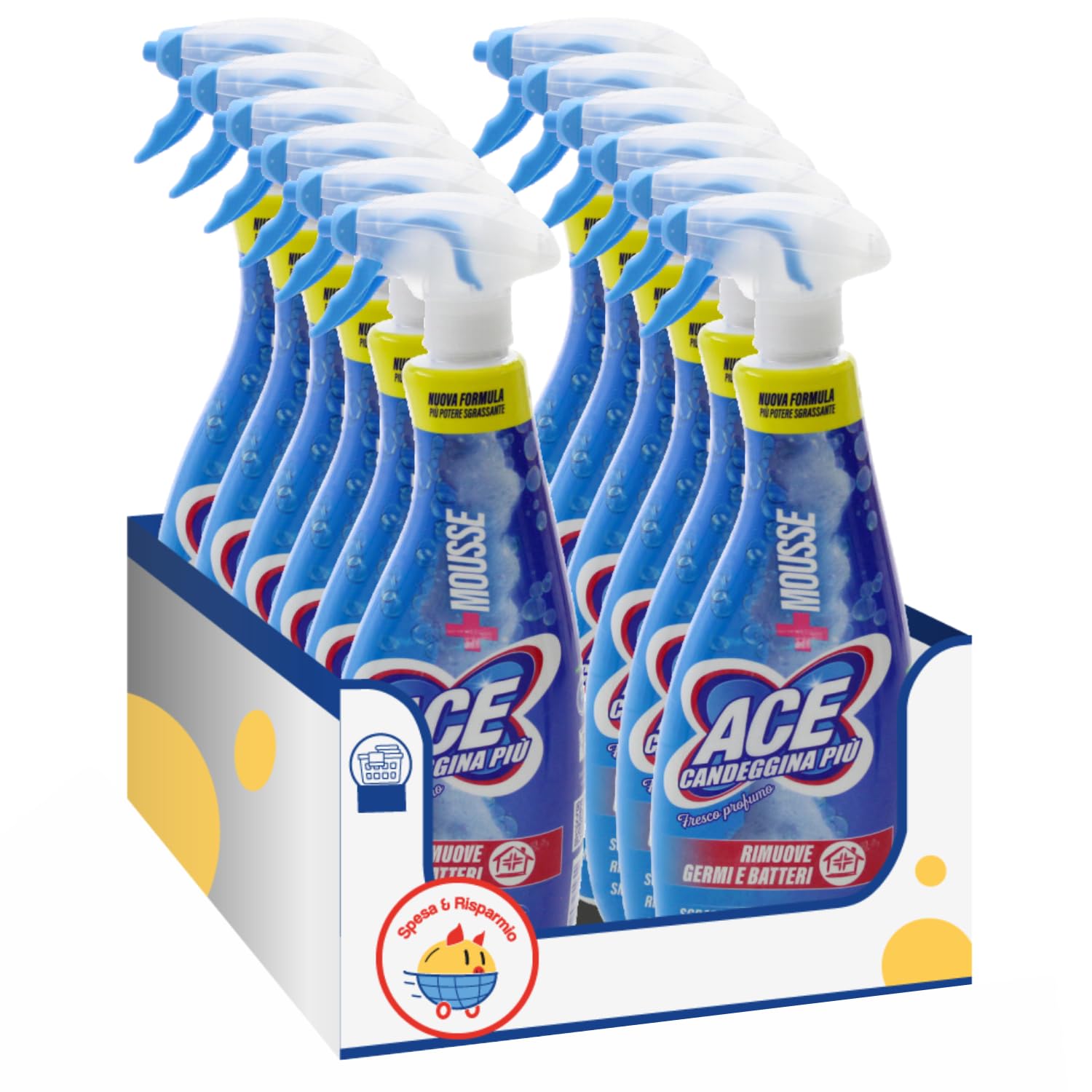 Candeggina Spray con Fresco Profumo – 800 ml – Pulizia Igienizzante per Superfici kit con Spugna Brandizzata SPESA & RISPARMIO Inclusa – Variazioni 4/8/12 Pezzi (12)