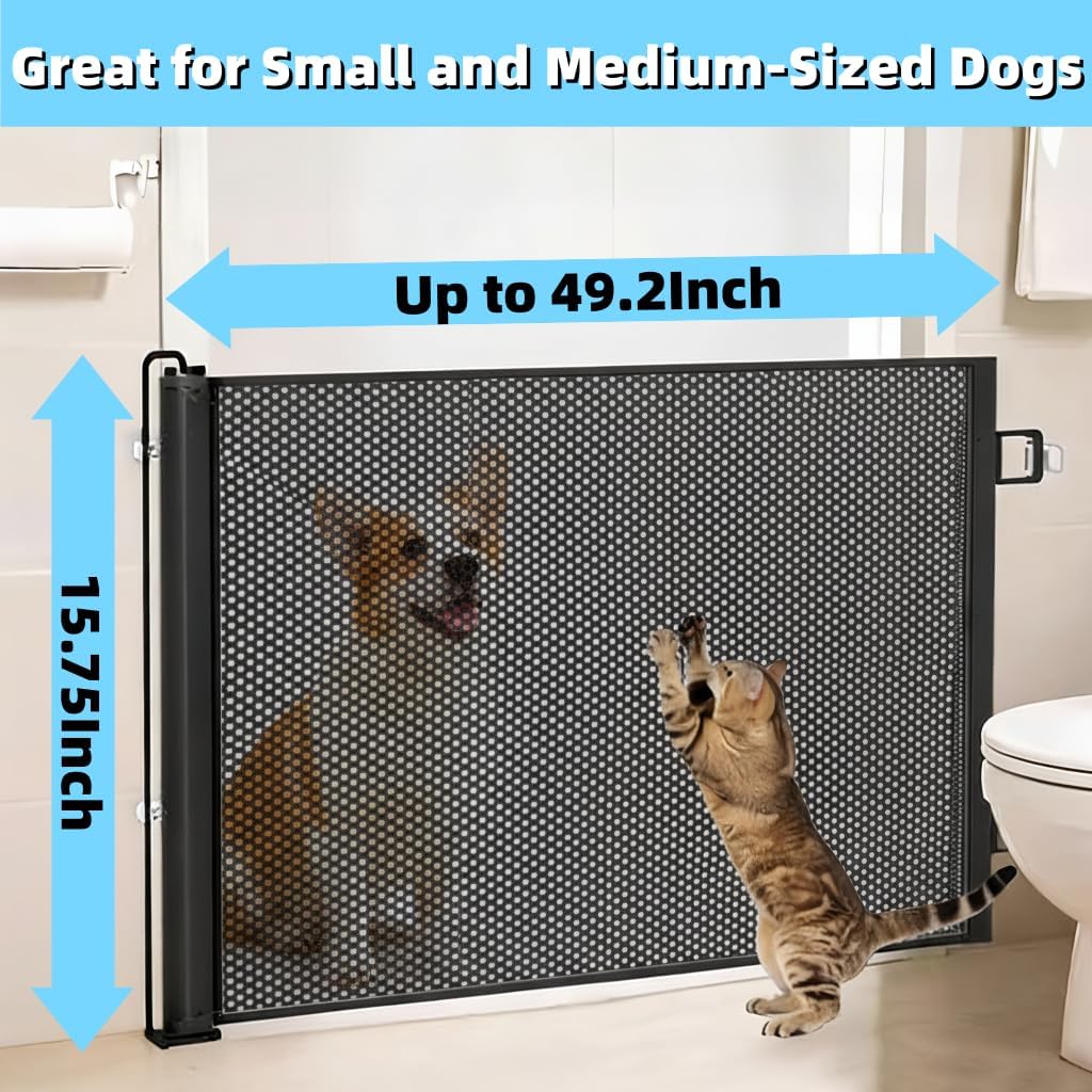 15" Step Over Retractable Dog Gate, No-Drill Pet Barrier for Doorways & Stairs, Easy Human Access & Pet Containment, Adjustable Small Dog Gate for Indoor Use