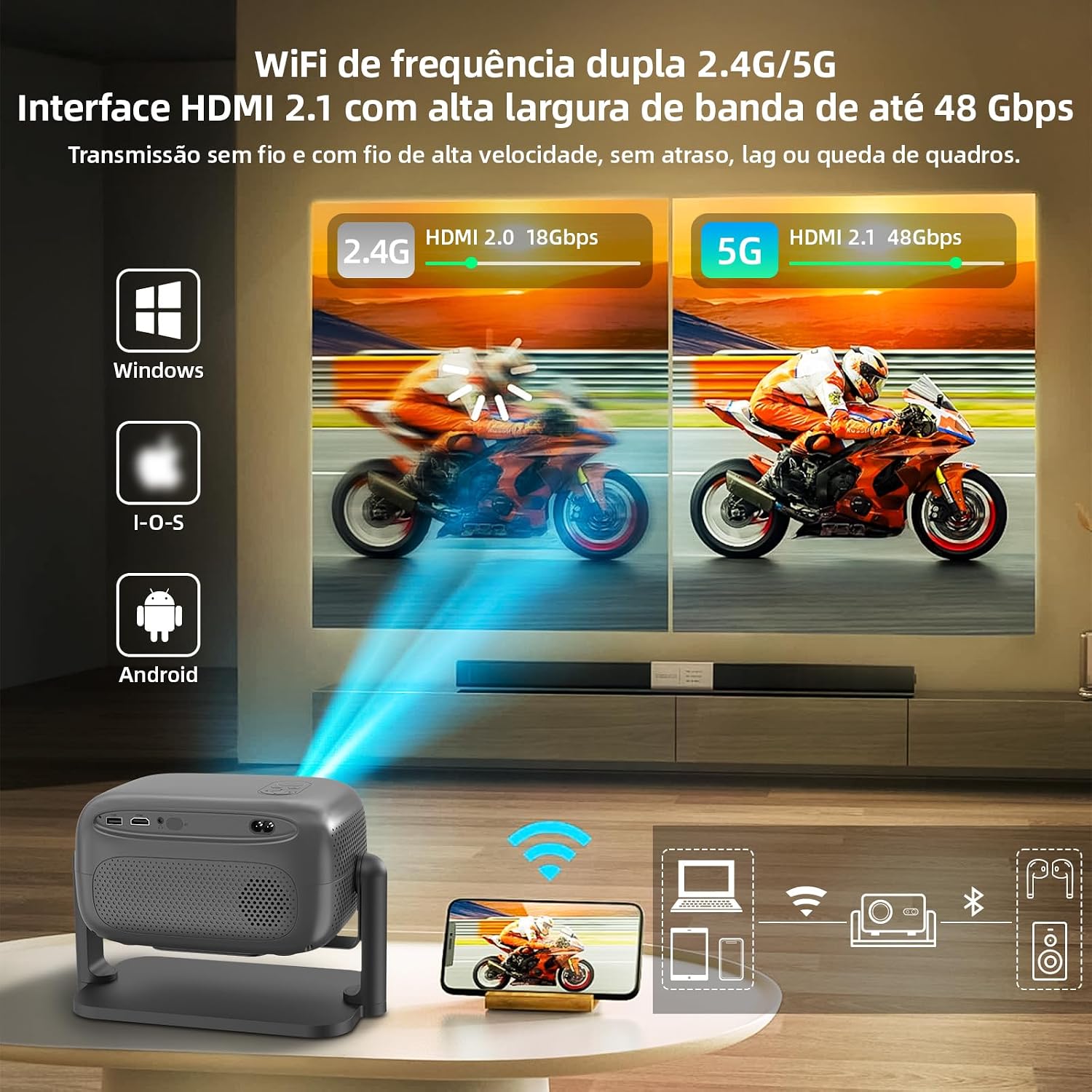 Bettdow Projetor 4k [Netflix-Licensed], Projetores Portatil 14000 Lumens Full Hd 1080p Compatível Com Android 13, Design à prova de poeira, Retroprojetor WiFi 6 BT 5.2,Foco Automático (preto)