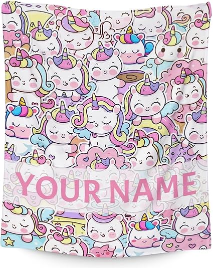 Personalized Unicorn Blanket Gifts with Name - 60"x80" Cute Throw for Girls & Women - Pink Soft Fuzzy Blankets for Bed, Couch & Living Room