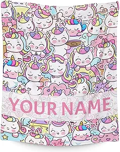 Personalized Unicorn Blanket Gifts with Name - 60"x80" Cute Throw for Girls & Women - Pink Soft Fuzzy Blankets for Bed, Couch & Living Room