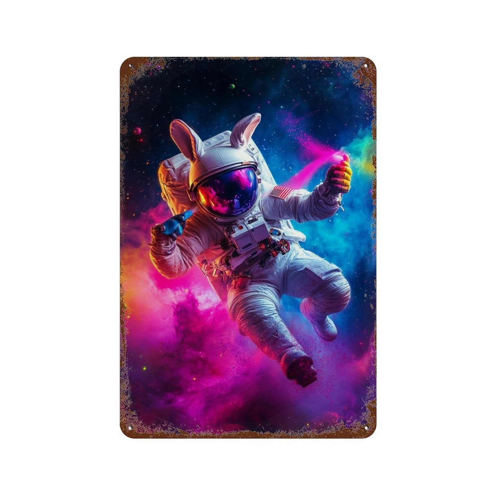Cosmic Astronaut Spray Painting-1 Rusty Metal Tin Sign 11.8"x7.9", Vintage Wall Decor for Garage, Pub Or Kitchen