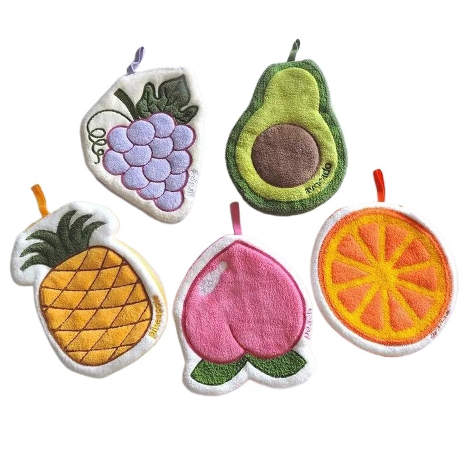 PPdingding 2/5pcs Cartoon Fruit Hand Towel - Absorbent Coral Fleece Bathroom Kerchief for Adults and people(5pc Color6)