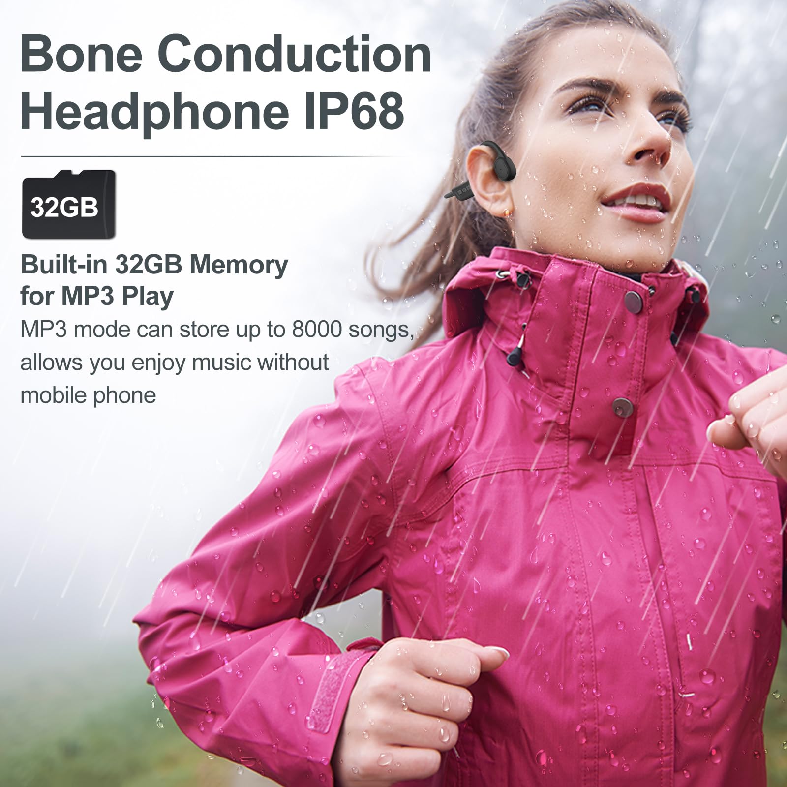 Cuffie a conduzione ossea, auricolari wireless impermeabili IPX7, auricolari aperti Bluetooth 5.3 con microfono, 10 ore di riproduzione per corsa, ciclismo, escursionismo, palestra,