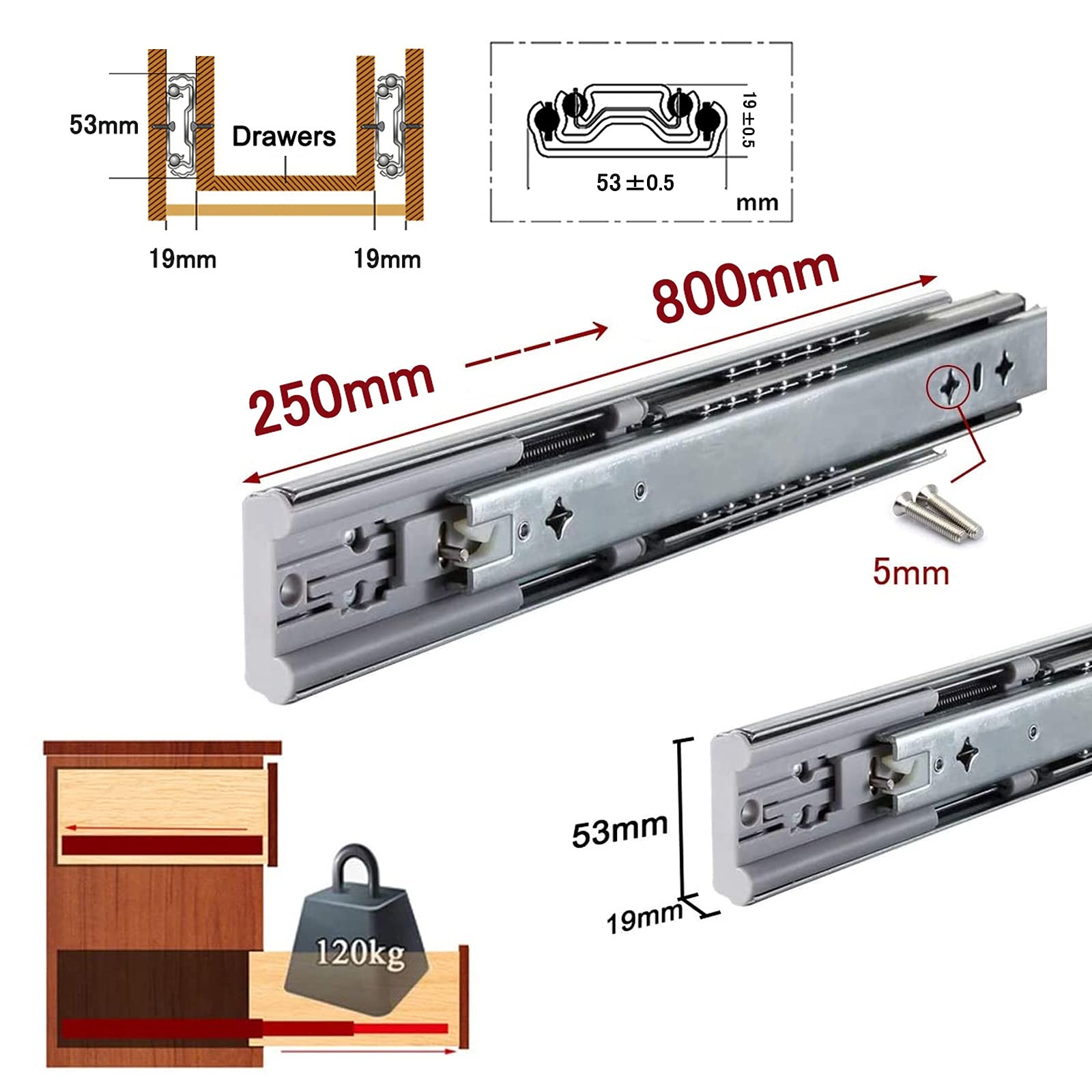 Guias Cajones Carriles Guia Extensible Total Correderas Telescopicas Con Rodamiento De Bolas De Montaje Lateral Muebles De Cocina Pista De Deslizamiento Con Cierre Suave ( Size : 450mm(18 inch) )