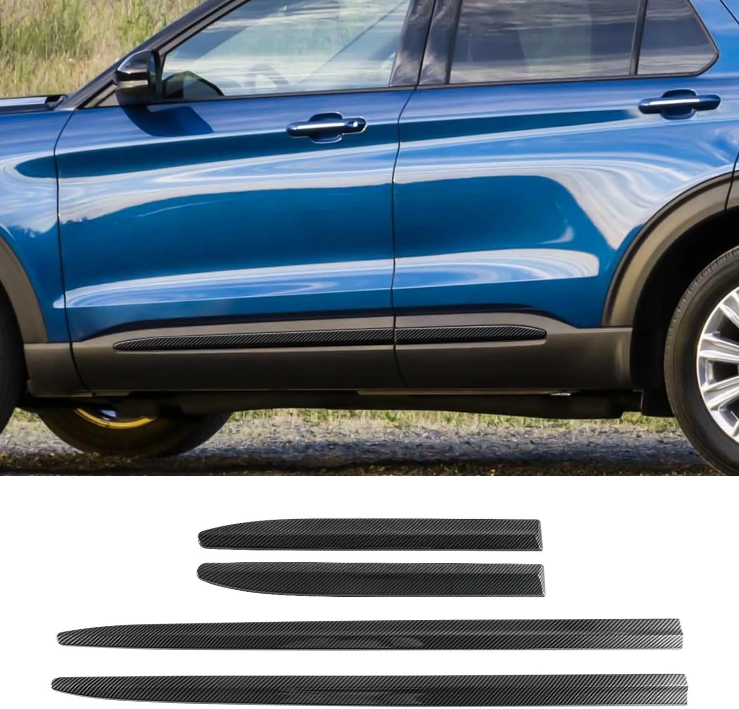 4PCS Car Accessories Exterior Body Door Side Molding Cover Trim Compatible with Ford Explorer 2020-2026,Not fits for Ford Explorer Base Version,Carbon Fiber Texture