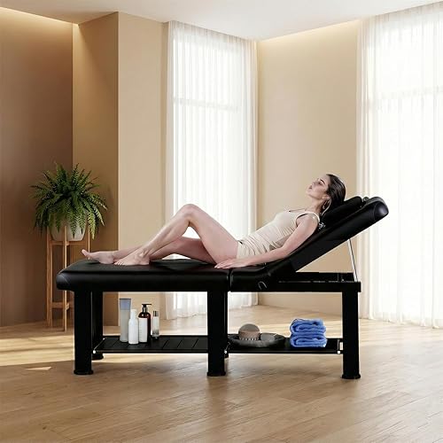 Mesa de masaje estacionaria de 32 pulgadas de ancho, cama de masaje profesional resistente de 1700 libras, mesa de tratamiento con marco de metal,