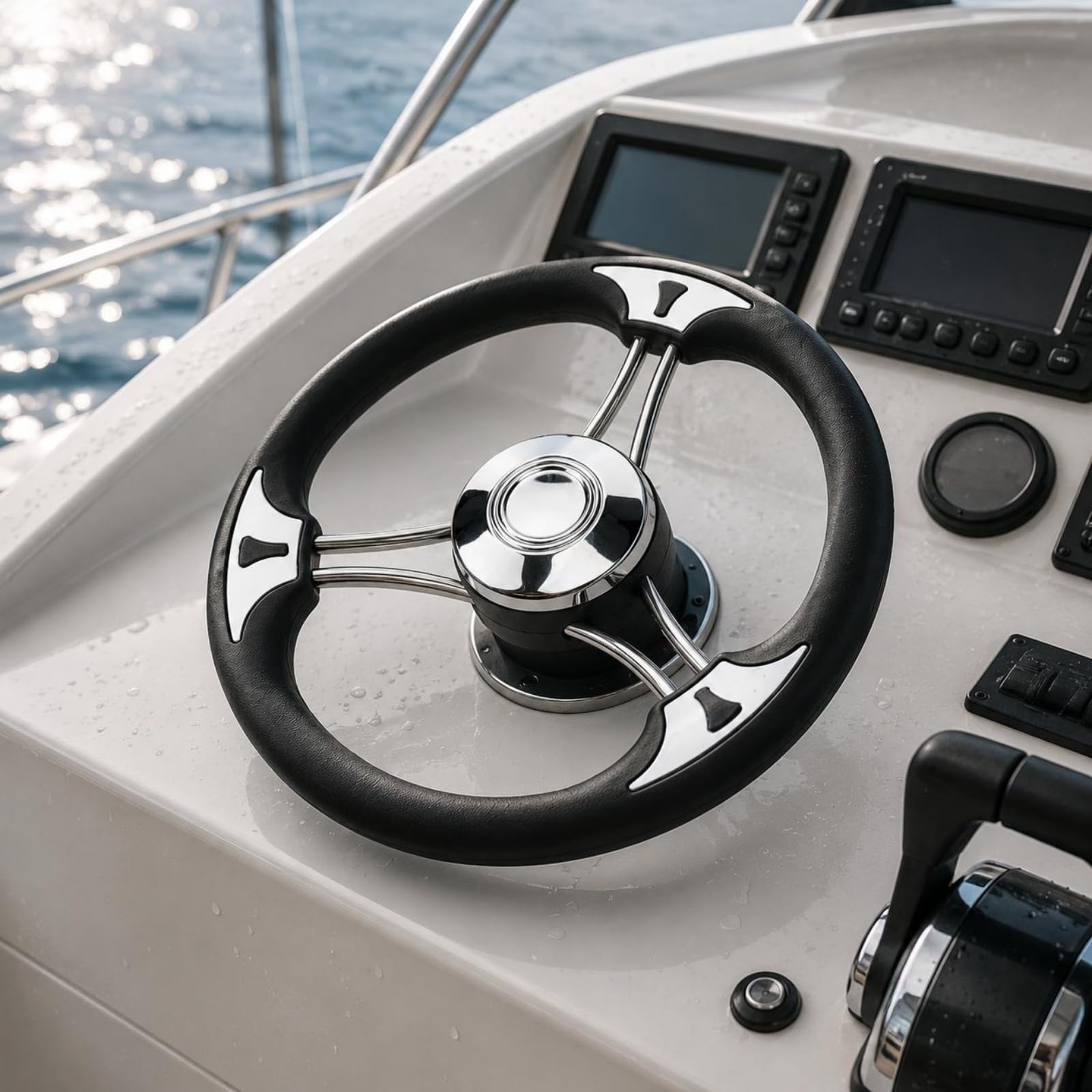 TISHITA Marine-steuerrad Boot Lenkrad Rad Schiffsruder Edelstahl mit Drei Speichen für Stabile Führung Und Reduzierte Ermüdung für Yacht Motorboot Segelboot Werftbetrieb Freizeitfahrt 13.5zoll