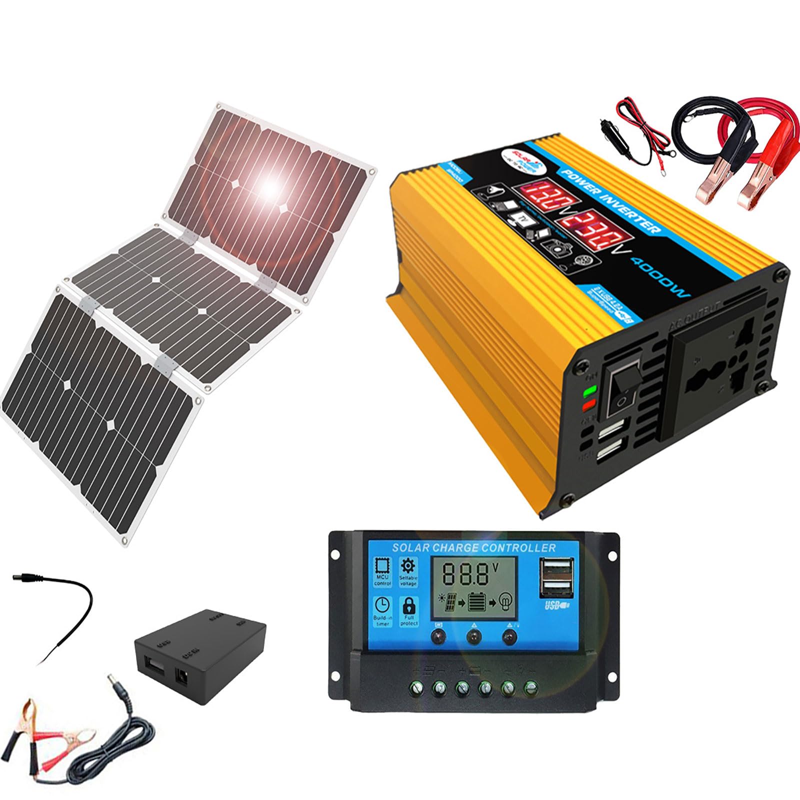 Kit de Panneaux solaires Hors réseau 4000 W avec Panneau étanche 60 W et contrôleur 30 A for Camping, Camping-Car et extérieur(220V)