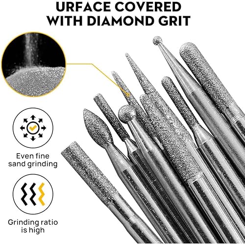 Miniatura 5 de Firearth Juego de 30 rebabas de diamante con revestimiento de titanio, kit de accesorios para amoladora rotativa, herramientas de molienda, pulido,