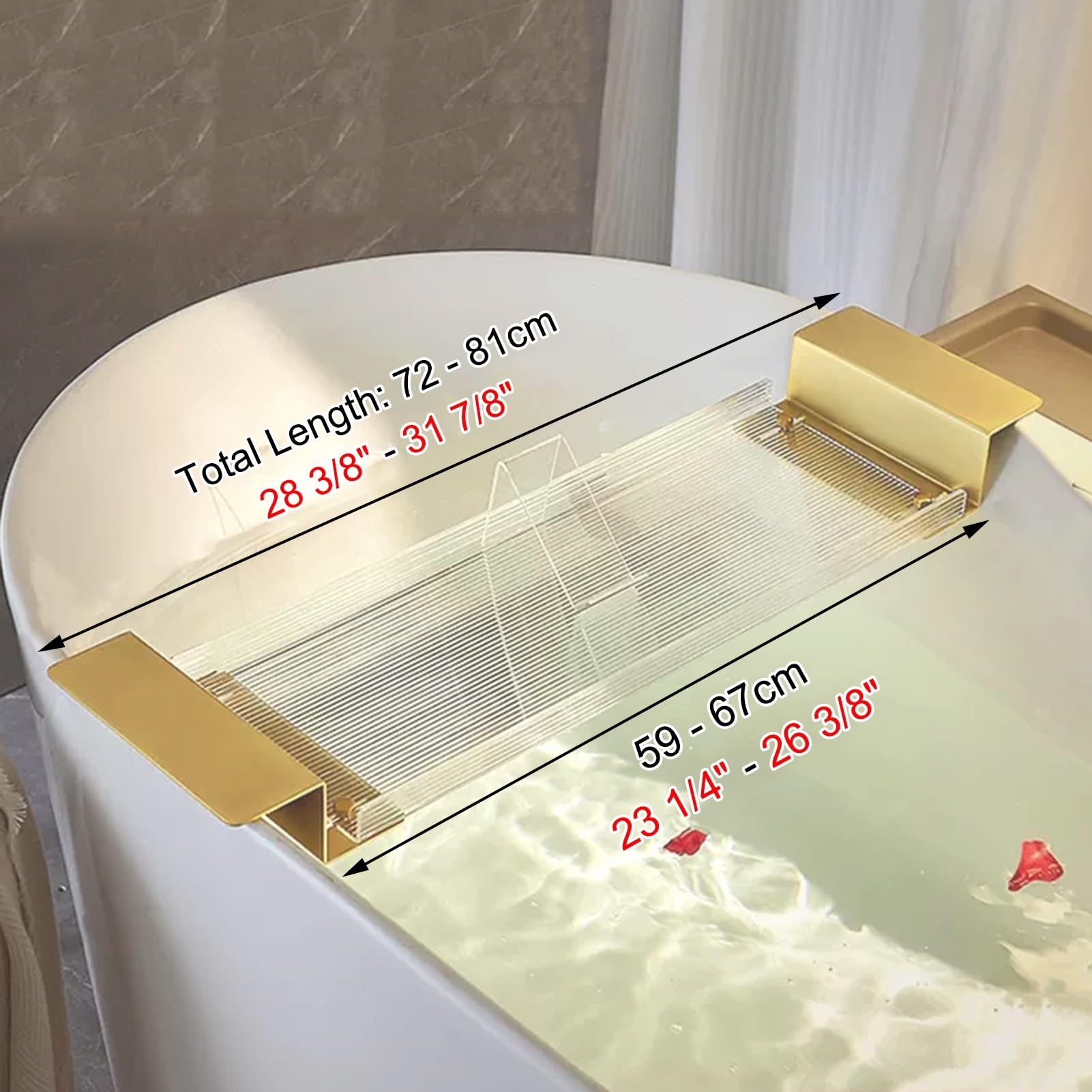 Generisch Badewannentabletts, Badewannentablett, verstellbares Wannen-Organizer-Ablagetablett, Badewannen-Caddy-Tablett für Luxusbadewanne, ausziehbares Brücken-Duschregaltablett, Badezimmer-Zubehör,