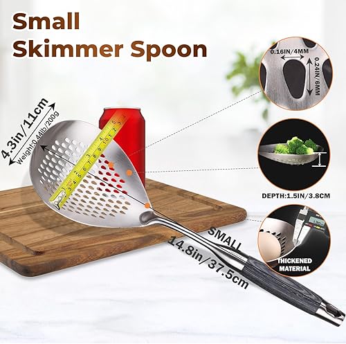 Miniatura 2 de MARTE Cuchara ranurada de 14.8 pulgadas para pasta, cuchara para cocinar y freír, cuchara coladora de cocina con mango de madera negra resistente al