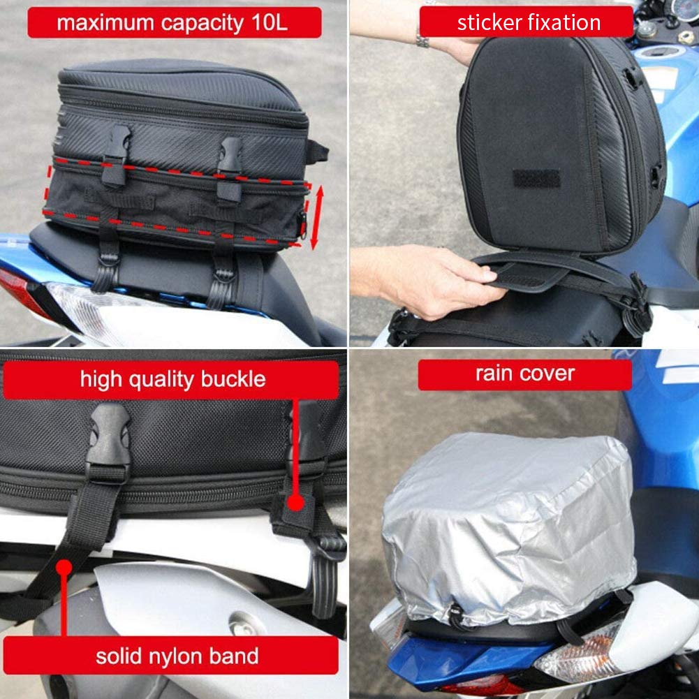 Fydun Motorcycle Rear Seat Bag, Universal Black Motor Tail Bag Back Saddle helmet Tail Luggage Bags Box Motorcycle Fork Bag Saddle Bags Handle Bar Bag Bar Storage Tool Bag