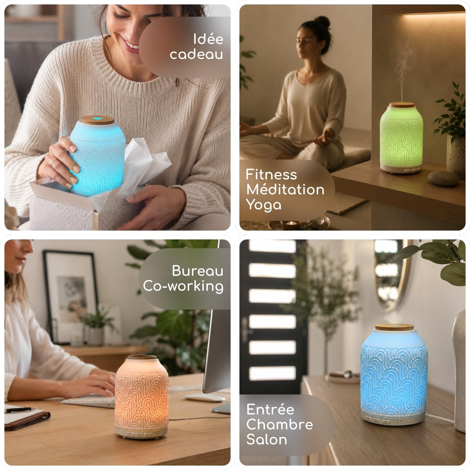 Zen'Aroma Difusor de Aceite Esencial WiFi Praga - Difusor Eléctrico Conectado Compatible Alexa/Google Home - Control Total Remoto en la App Tuya Smart - Materiales Naturales Madera y Cerámica