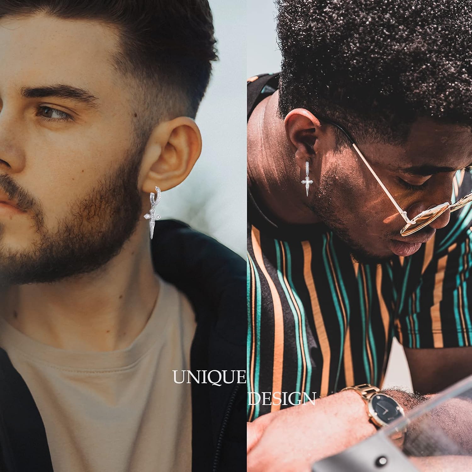 TOPGRILLZ Cross Hoop Dangle Earrings 925 Sterling Silver 5A+ Cubic Zirconia 14K Gold Hypoallergenic Cross Hoop Cuff Huggie Drop Earrings For Men Women - Image 4