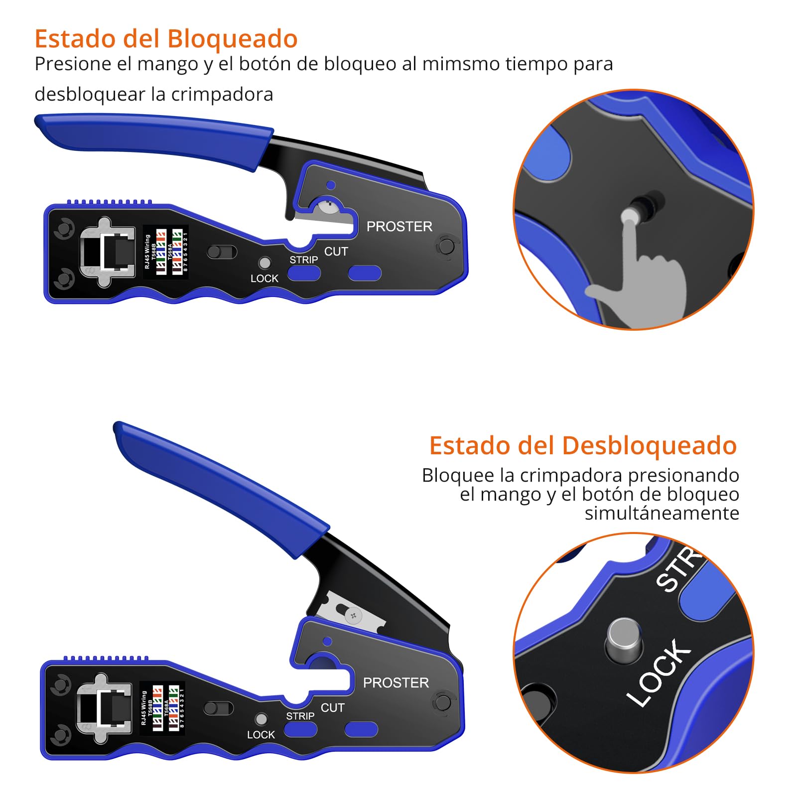 Proster Kit de Crimpadora RJ45 Cat6 Cat5 Cat5e Herramienta de Crimpado 8P8C para Cables Ethernet
