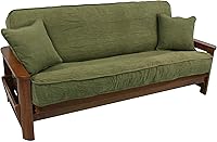 Blazing Needles Microsuede Full Futon Cover Set with 2 Throw Pillows, Double Corded, Sage Green, 8-9" Thick