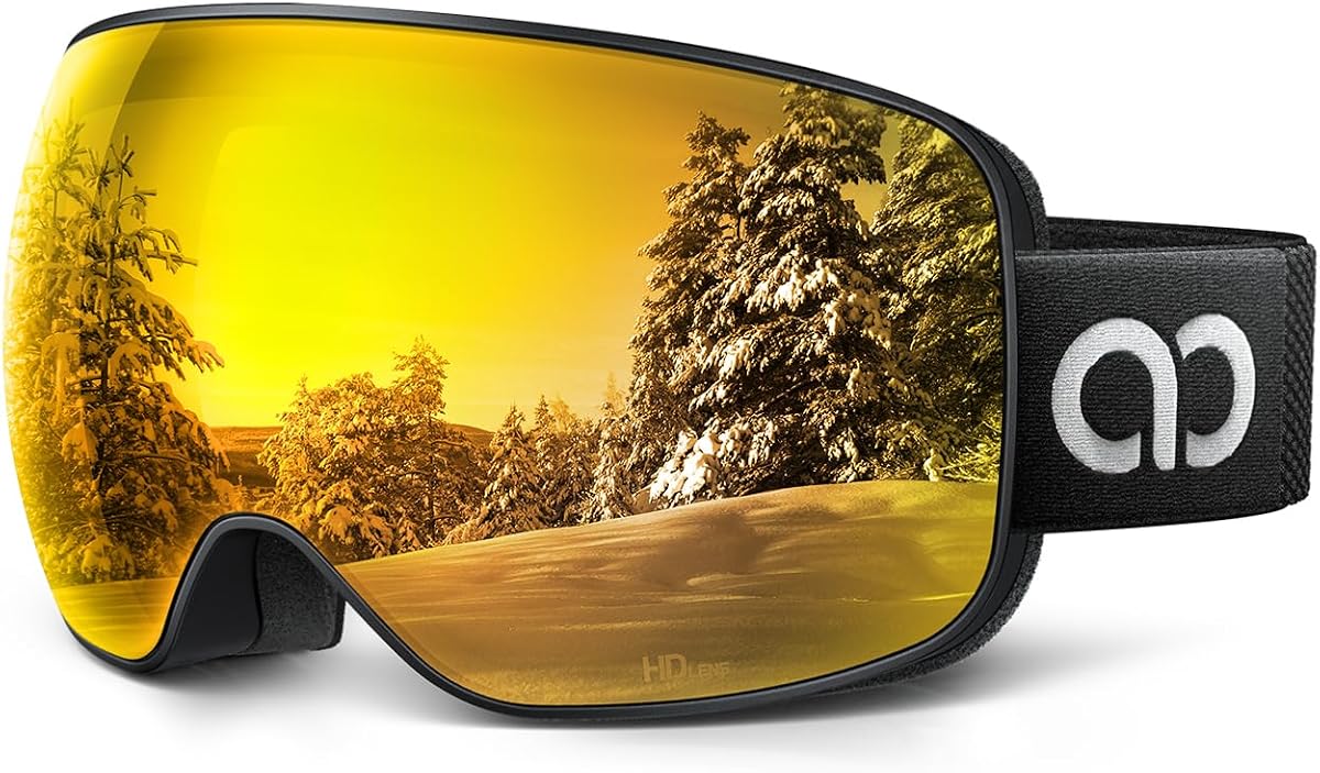 Lamicall Ski Goggles with 3X Anti-Fog - 100% UV Protection, OTG, Gifts for Skiing, Snowboard, Snowmobile, Men, Women