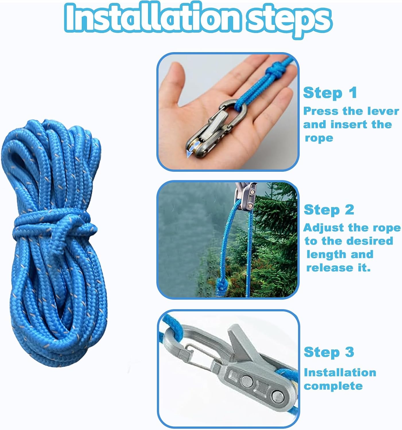 Rope Adjuster, Rope Tightening Tool & Tensioner with Brass Roller Stainless Steel Spring for Camping, Outdoor Gear Securing, Tarp Tie Downs, Boating Guy Lines