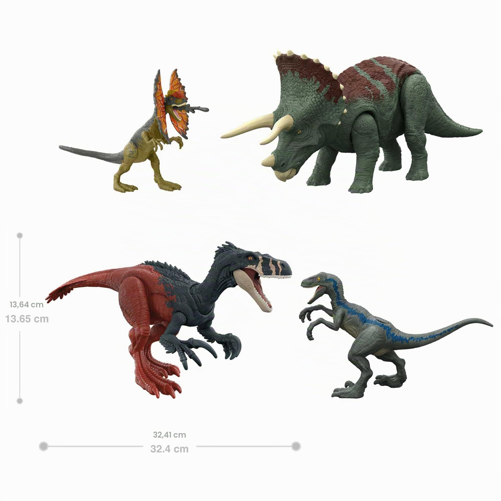 Mattel Jurassic World Dominion - Set Base Dinosauri Istinto Primordiale, include 4 Megaraptor, Pteranodonte Attacco Ruggente, Velociraptor Blue e Dilofosauro, giocattolo per bambini, 4+ anni, HJJ85