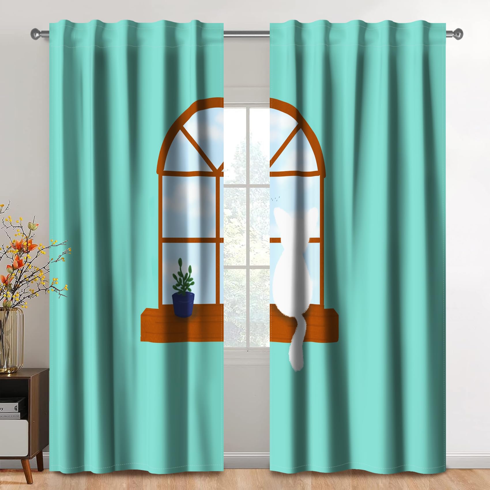 Kzzfqxb 117x229cm Light Blue Curtains 2 Panels - Image 2