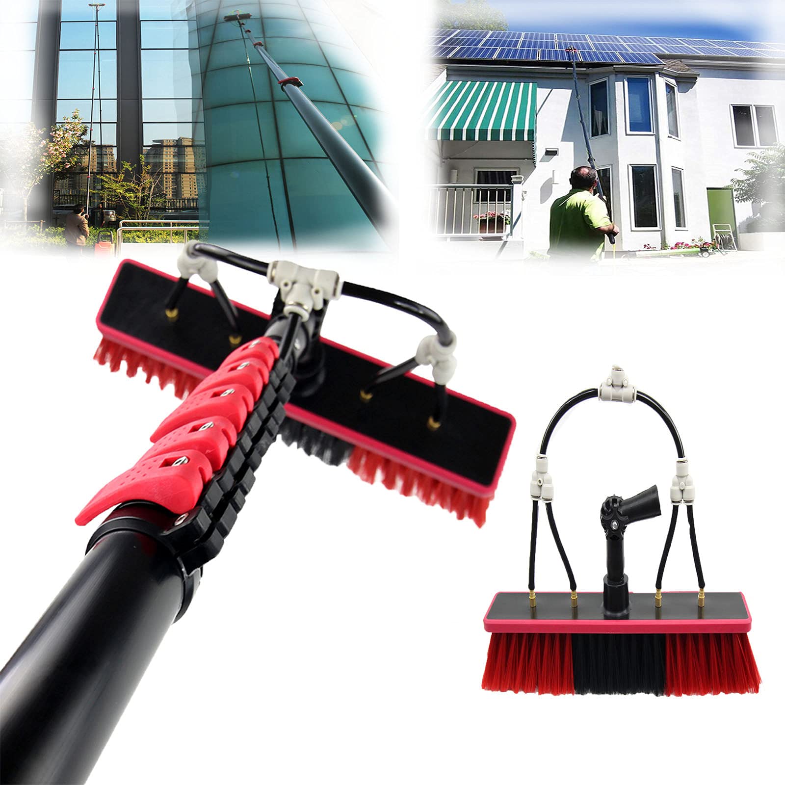 Aioneer Water Fed Pole Kit,Window Cleaning Brush,Outdoor Window Glass Solar Panel Cleaning Extendable Telescopic Pole Water Fed Brush Spray Washer,5.4M-Black-12FT/3.6M