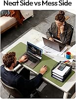 Vista 6 de YSAGi Protector de escritorio de cuero, tapete de oficina, alfombrilla grande para mouse, secante antideslizante de cuero PU, escritorio