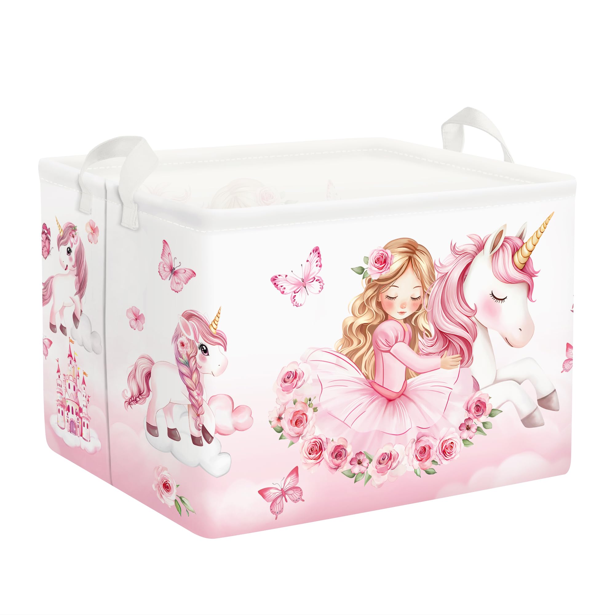 Clastyle Pink Unicorn Baby Laundry Hamper Collapsible Clothes Kids Storage Basket Waterproof Girls Toy Box for Nursery Room Rose
