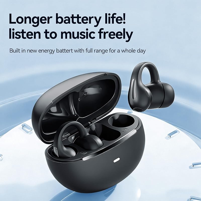 WUYUEGE Clip On Earbuds, Open Ear Bluetooth 6.0 Wireless Headphones with Touch Control, Lightweight Ear Clip Design, Glasses Friendly Sports Earbuds for Running, Work & Travel, IPX6 Waterproof(Black) image 2