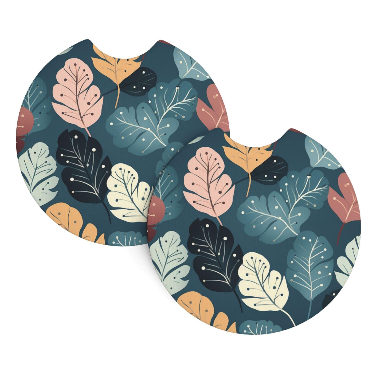 2 Pack Car Coaster for Cup Holders Luxury Cute Leaves Car Cup Coaster 2.7" Neoprene Non-Slip Automotive Cup Mat Universal Auto Car Interior Accessories for Women Men Cup Pad