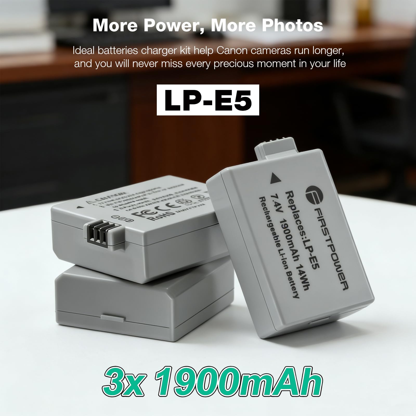 Amazon.com : FirstPower LP-E5 Battery 3X 1900mAh and 3-Slot