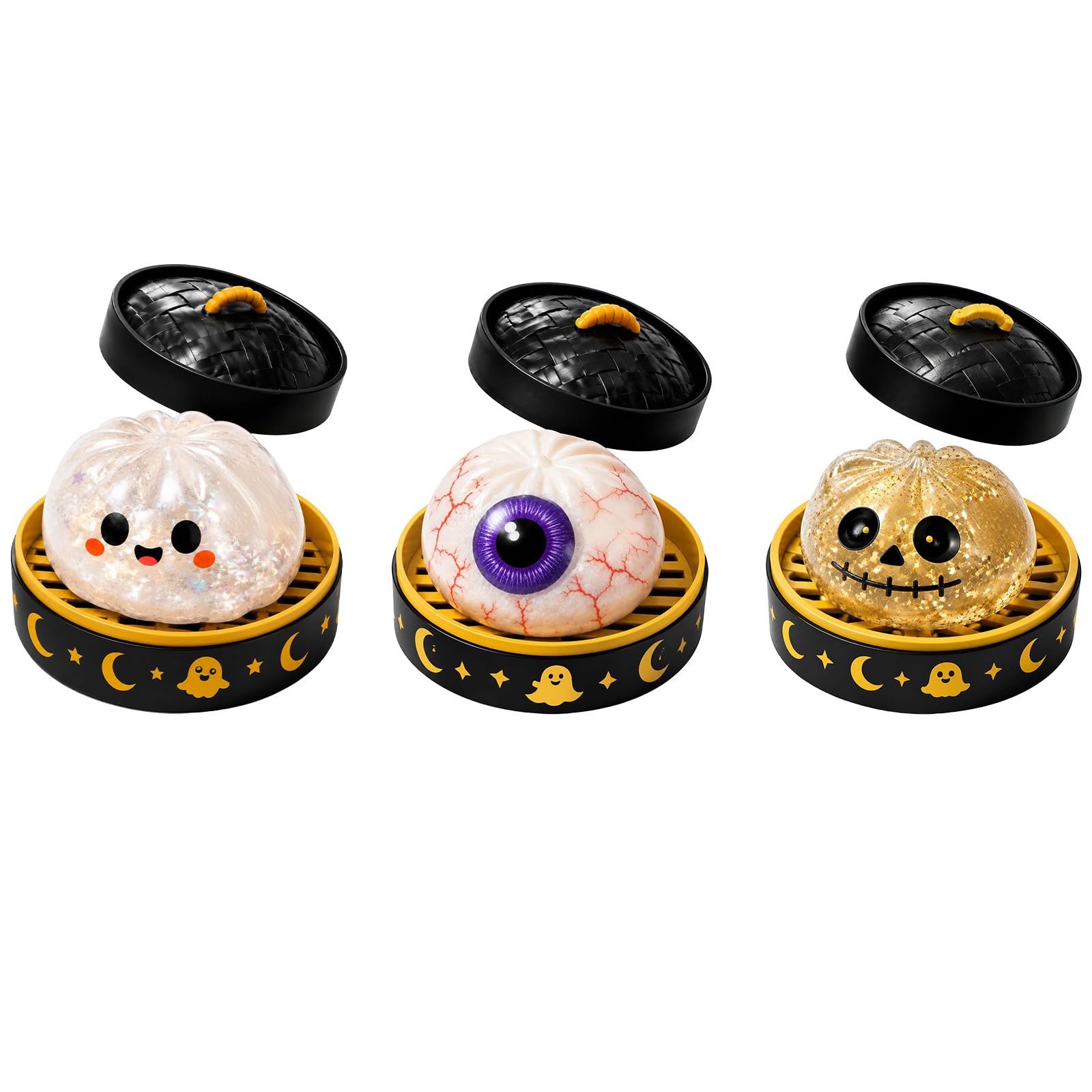 Halloween Spooky Ghost Dumpling, Dumplings Squish with Steamer Stress Balls Stress Relief Fidget Sensory for Holiday & Birthday Gifts Halloween decor (3Pcs-D)